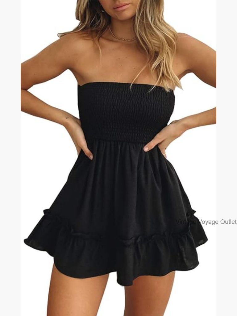 Strapless Mini Dress Summer Beach Cover Up Ruffle Off Shoulder Sundress